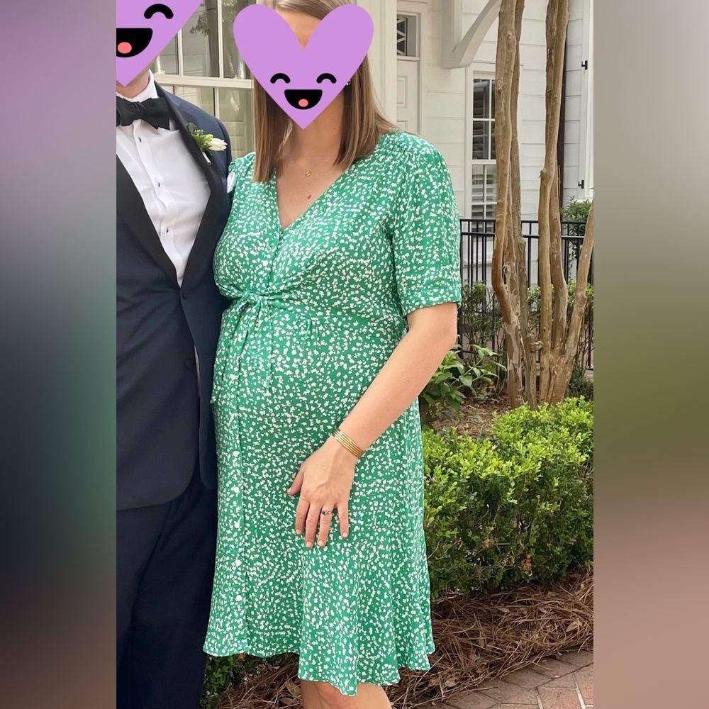 Seraphine Maternity Dress US 14 Green Floral VGUC